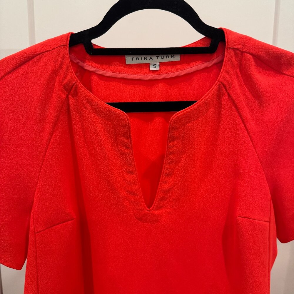 Trina Turk Neon Pink/Orange V-Neck Sleeve Blouse, Size S - Picture 2 of 4